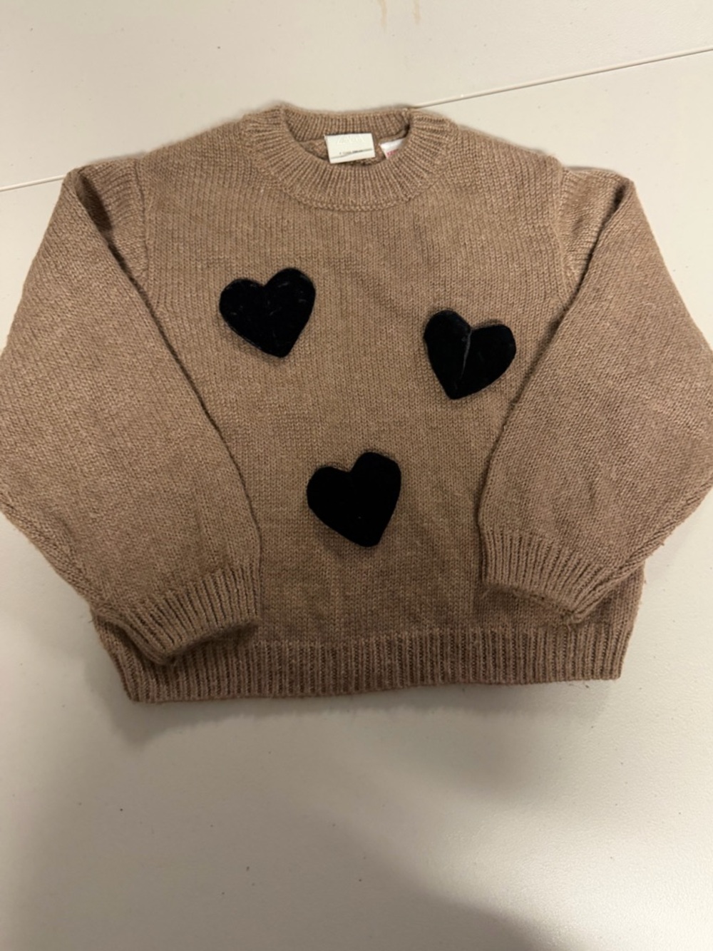 Zara Taupe Sweater with Black Heart Patches